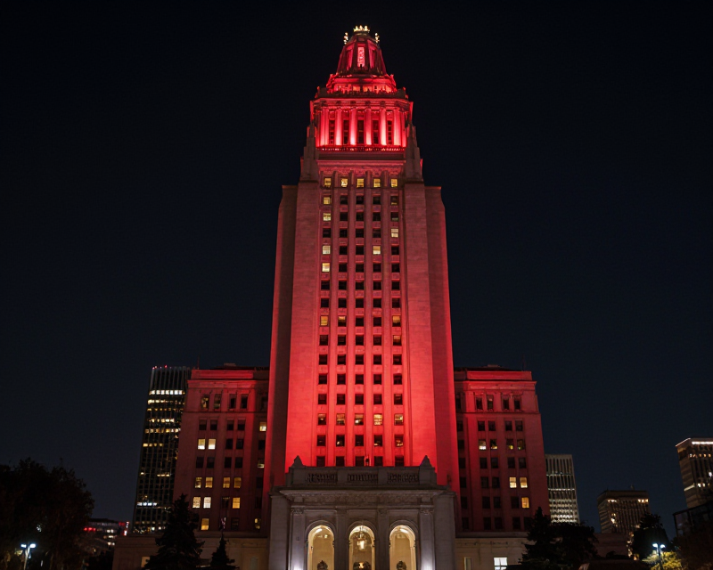 Los Angeles City Hall Red Lighting
